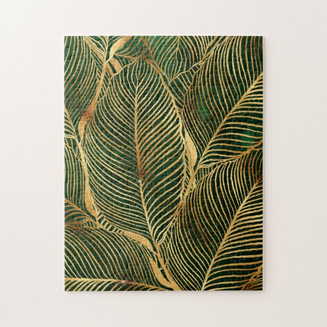 Puzzle Feuille d'or Forêt verte Élégant Motif (Vertical)