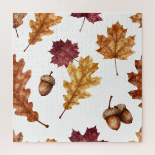 Puzzle Feuilles de chêne d'automne Motif aquarelle