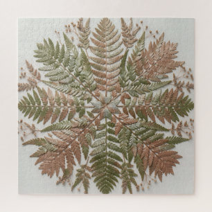 Puzzle Feuilles de fougère botanique vert cuivre pressées