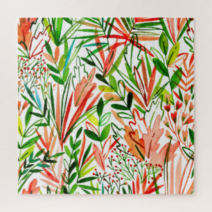 Puzzle Feuilles exotiques, fleurs, aquarelle de la forêt