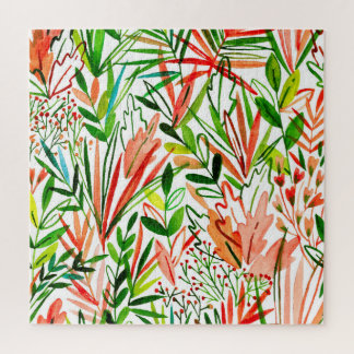 Puzzle Feuilles exotiques, fleurs, aquarelle de la forêt 