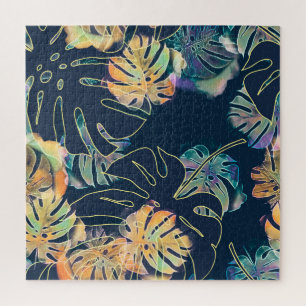 Puzzle Feuilles exotiques peints à la main : motif sans c