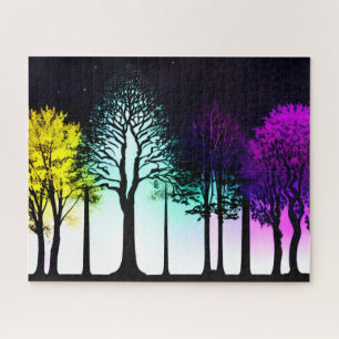 Puzzle Feuilles jaunes et violets sur les Silhouettes noi