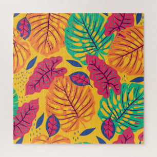 Puzzle Feuilles tropicaux : arrière - plan jaune vintage