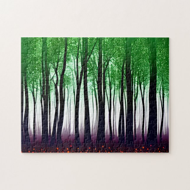 Puzzle Feuilles verts Abstraits sur le paysage de Silhoue (Horizontal)