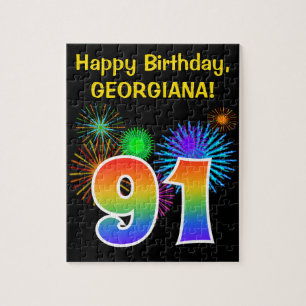 Puzzle Feux d'artifice amusants + Motif arc-en-ciel "91" 