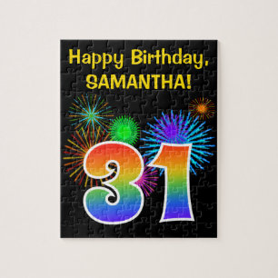 Puzzle Feux d'artifice amusants + Motif arc-en-ciel Anniv