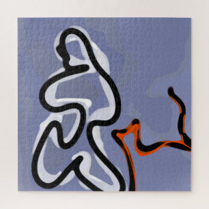 Puzzle Figure avec Feline : bleu Abstrait, orange, B & W