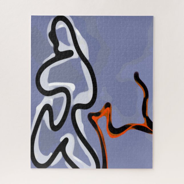 Puzzle Figure avec Feline : bleu Abstrait, orange, B & W (Vertical)