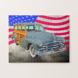 Puzzle Filet 1948 argenté de Pontiac Woody et drapeau des