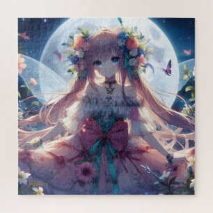 Puzzle Fille Anime Fleur Lune Fée