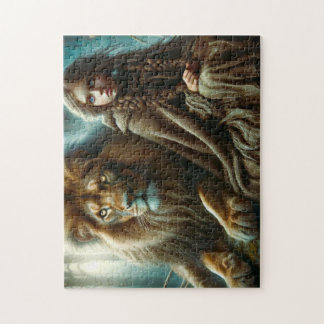 Puzzle Fille avec un lion