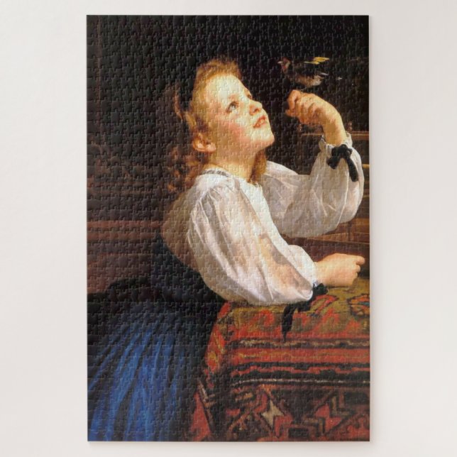 Puzzle Fille avec un oiseau (par William-Adolphe Bouguere (Vertical)