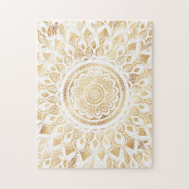 Puzzle Fille Blanc Mandala Or Floral (Vertical)