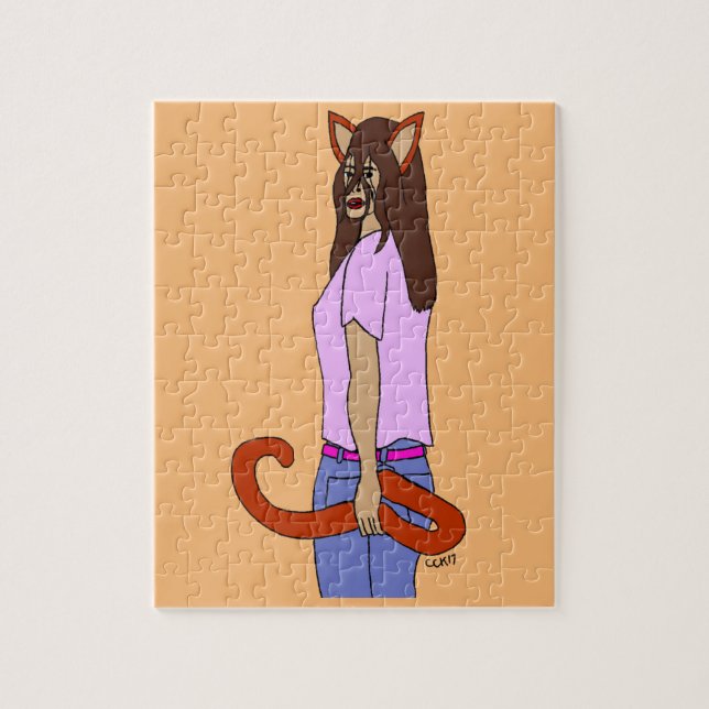 Puzzle fille chat   (Vertical)