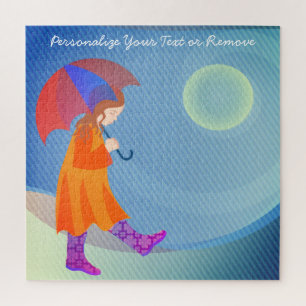 Puzzle Fille dans la pluie moderne coloré mignon texte pe