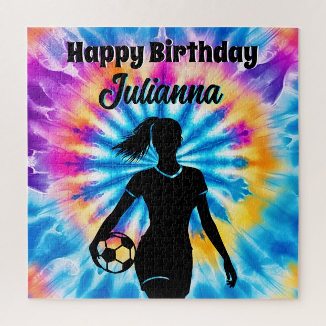 Puzzle Fille de football Personnalisé Cravate-Dye Rainbow (Vertical)