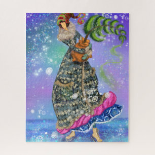 Puzzle Fille de patinage avec arbre de Noël Fée d'hiver C