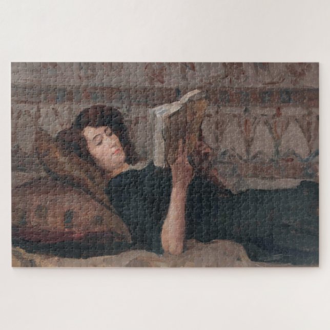 Puzzle Fille Lire un livre (Reculer sur un Divan) (Horizontal)