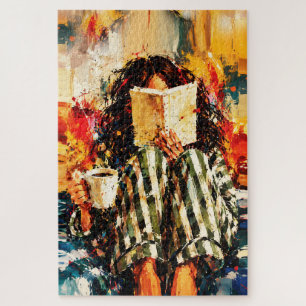 Puzzle Fille lisant un livre, peinture cosy et artistique