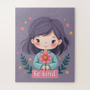 Puzzle Fille Mignonne Sois Gentille avec Fleur Art Positi