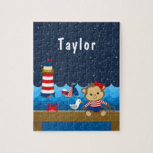 Puzzle Fille nautique singe rouge et marine