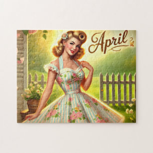 Puzzle Fille Rétro Blonde d'Avril Pin-Up de Printemps