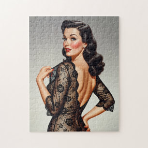 Puzzle Fille Rétro Pin-up Brune Style Glamour 50's