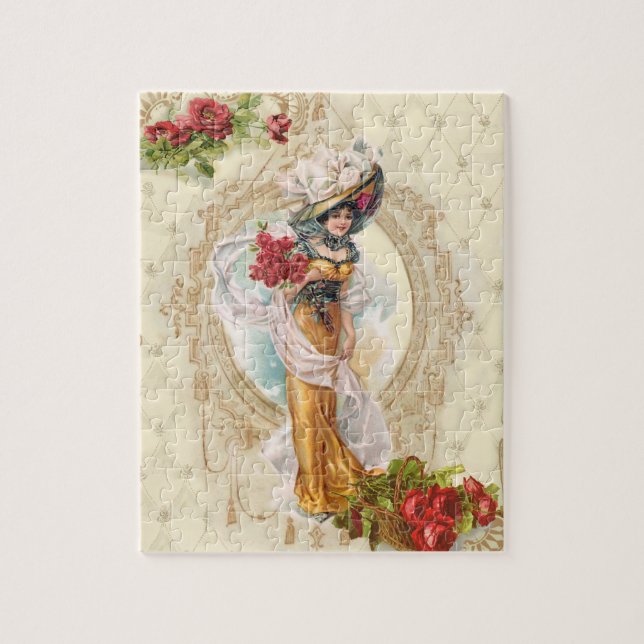 Puzzle Fille victorienne aux roses rouges (Vertical)