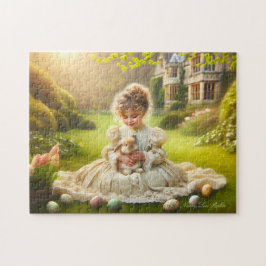 Puzzle Fille victorienne avec lapin et œufs de Pâques