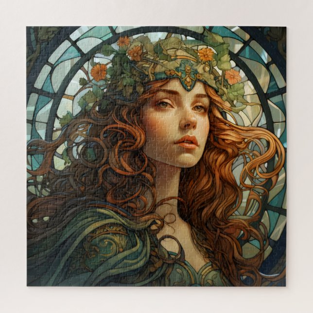 Puzzle Fille Vitrail Art Nouveau (Vertical)