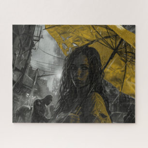 Puzzle Fille Zombie avec parapluie jaune
