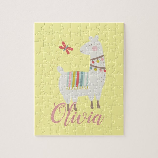 Puzzle Filles Cute Llama Nom Personnalisé Enfants (Vertical)