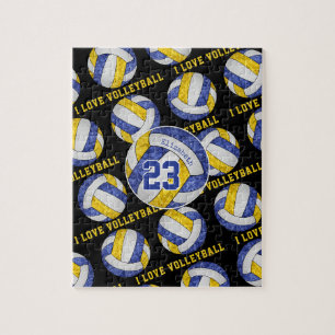 Puzzle filles d'or bleu J'aime volleyball personnalisé