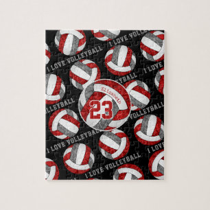 Puzzle filles gris rouge J'aime volleyball personnalisé