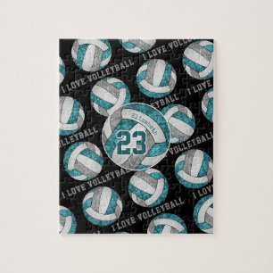 Puzzle Filles gris turquoise J'aime le volley-ball person