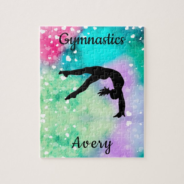 Puzzle Filles Gymnastique Aquarelle avec Coeurs flottants (Vertical)