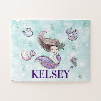 Puzzle Filles Sirène & Animaux de mer Nom personnalisé