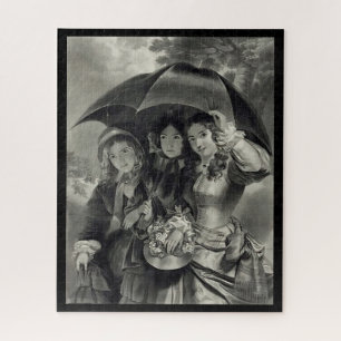 Puzzle Filles victoriennes parapluie jour de pluie noir b