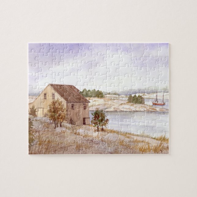 Puzzle Fisherman's House Norvège Coast Aquarelle (Horizontal)
