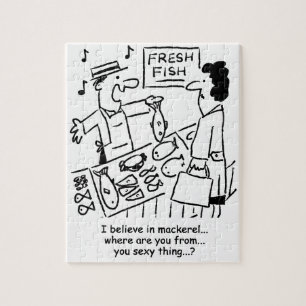 Puzzle Fishmonger chante sur Mackerel Cartoon