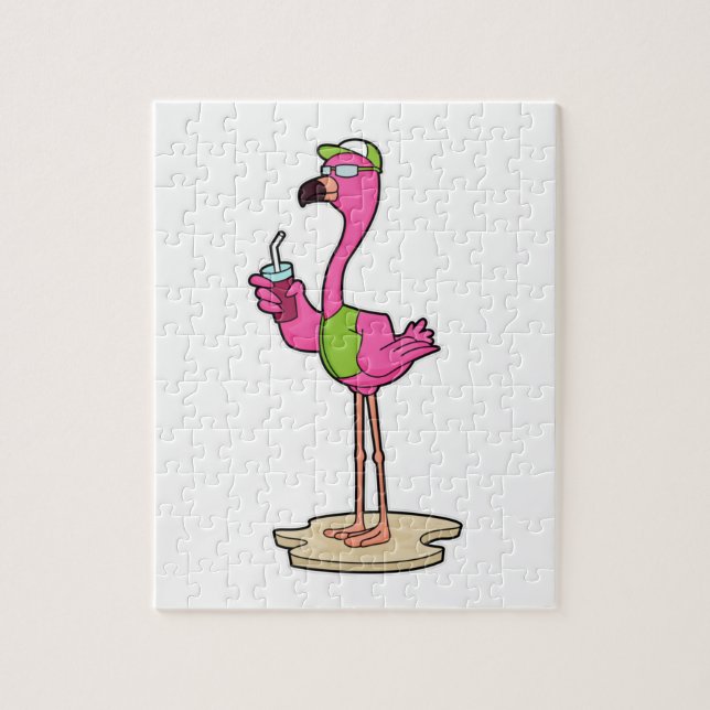 Puzzle Flamant rose avec Lunettes de soleil & Casquette (Vertical)