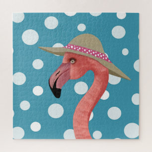 Puzzle Flamant rose d'été Décoratif Pois Bleu