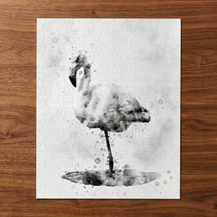 Puzzle Flamant Rose Monochrome Élégant à l'Aquarelle