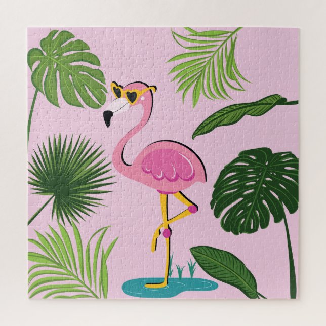 Puzzle Flamant rose Palm Feuille Tropical Design (Vertical)