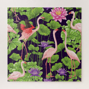 Puzzle Flamant rose, plantes tropicaux, arrière - plan no