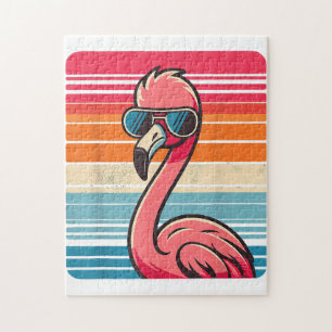 Puzzle Flamant rose rétro cool en Lunettes de soleil les