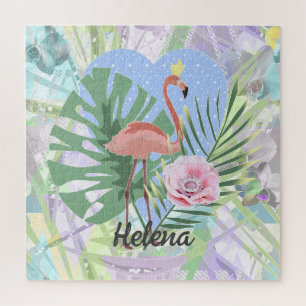Puzzle Flamant rose rose palmier tropical monstère Jigsaw