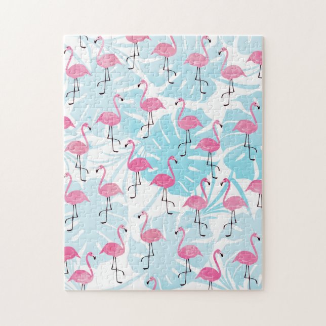 Puzzle Flamants gracieux et feuilles de monstère (Vertical)