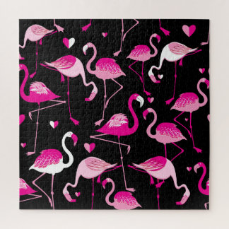 Puzzle flamants roses, motif sans soudure foncée.